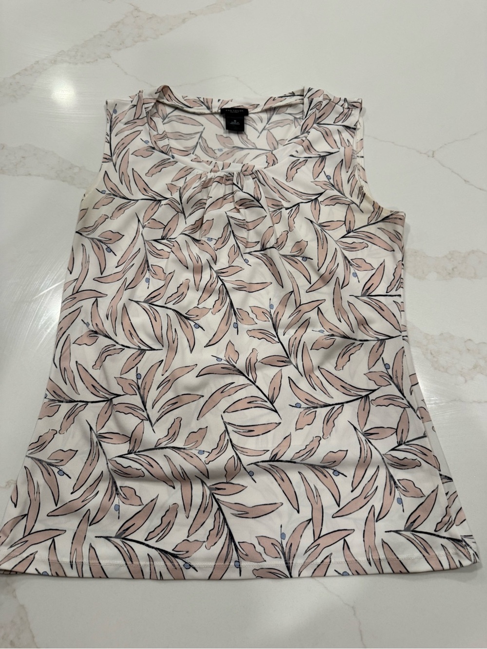 Ann Taylor Cream Sleeveless Top with Blush Leaf Print
